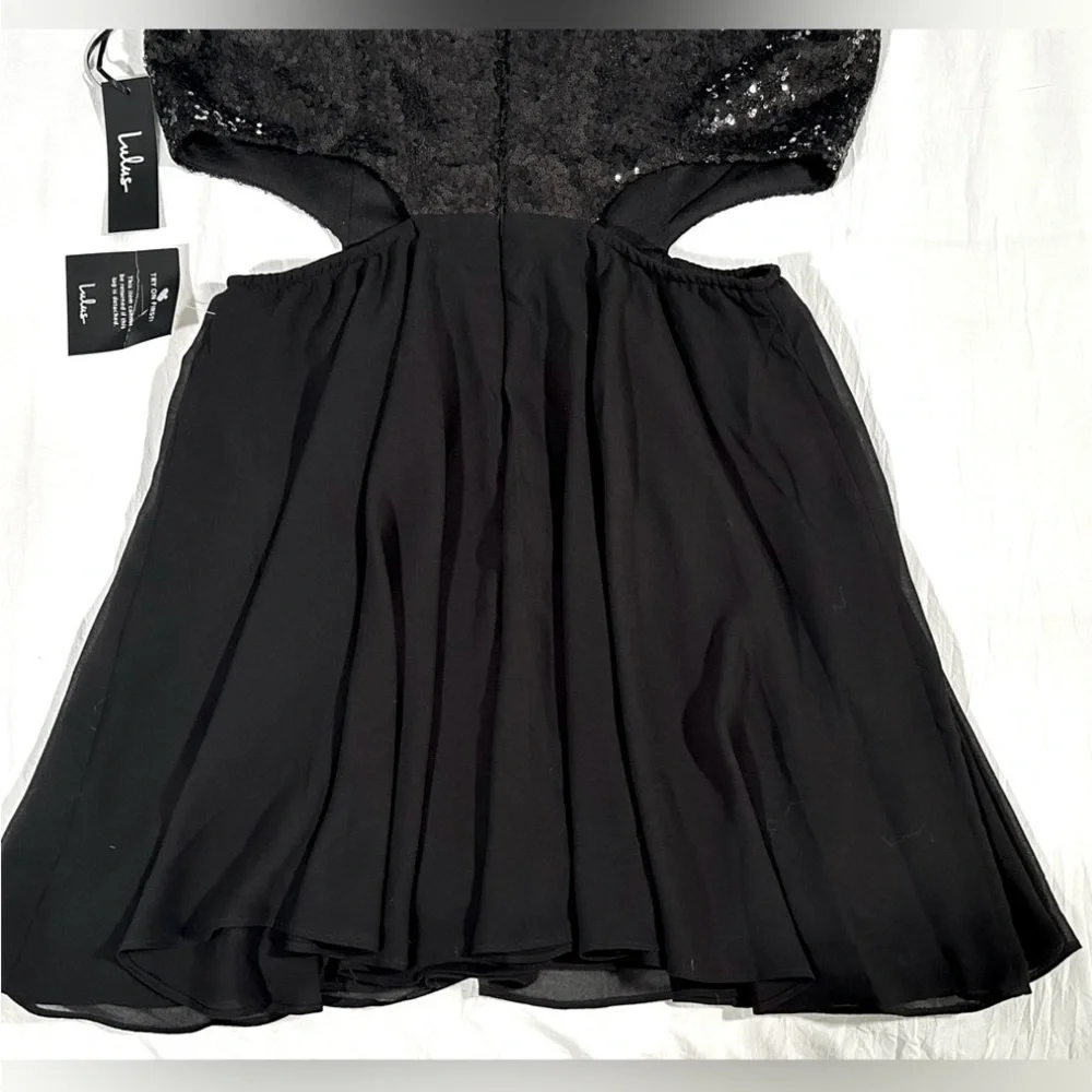 Lulus Life Illuminated Black Sequin Cutout Skater Dress Size L NWT Homecoming - Picture 13 of 13